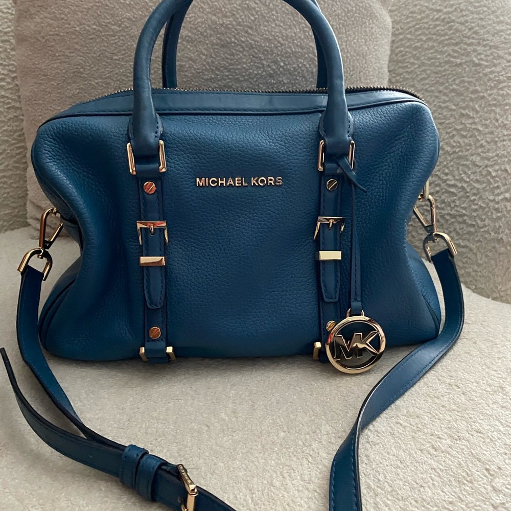 Michael Kors Blue Satchel with Gold Accents
